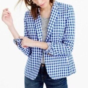 J Crew blazer 8 blue white linen checkered